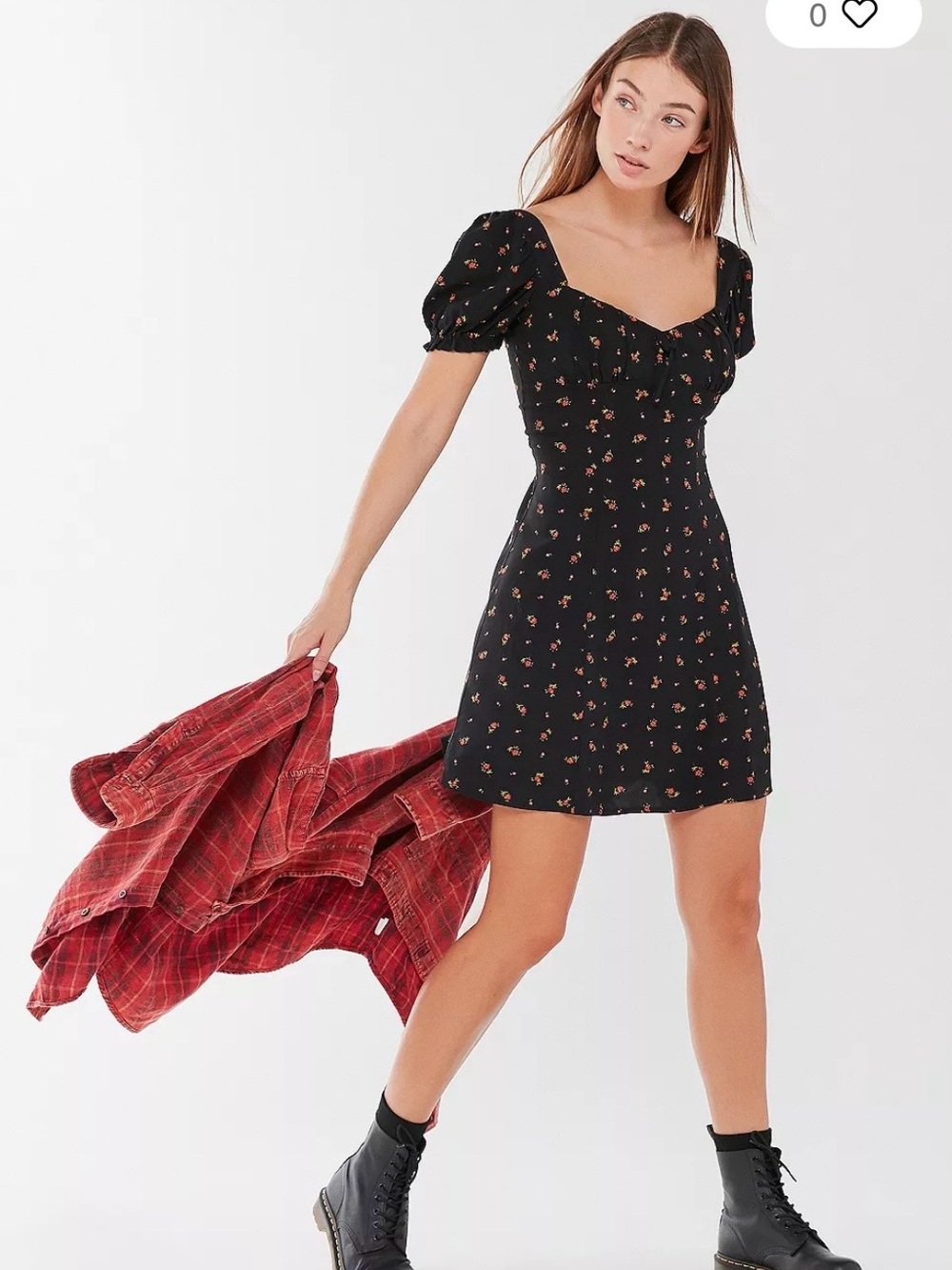 Urban Outfitters Black Mini Dress with Red Floral Print